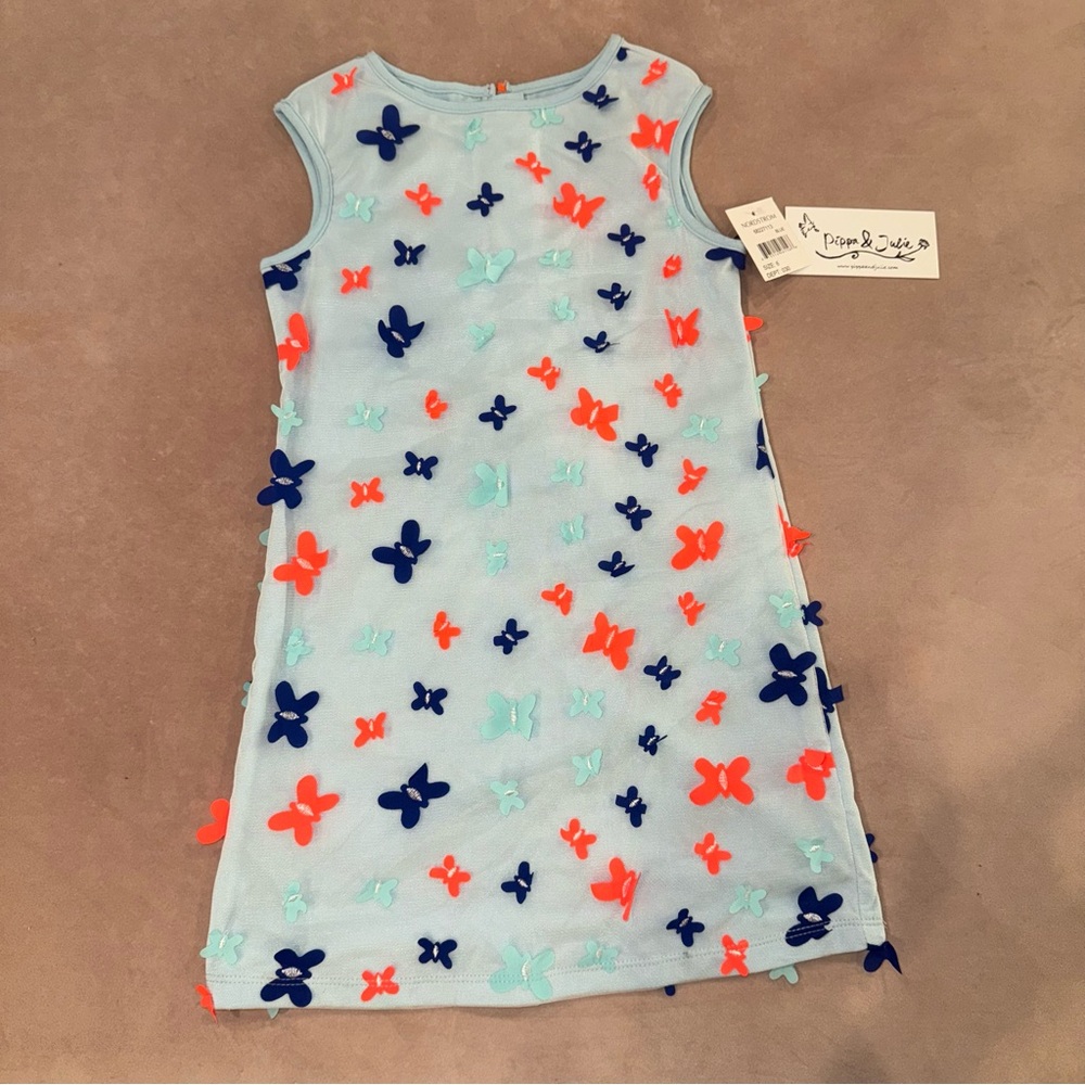 Pippa & Julie Blue Dress with Colorful Butterflies Accents